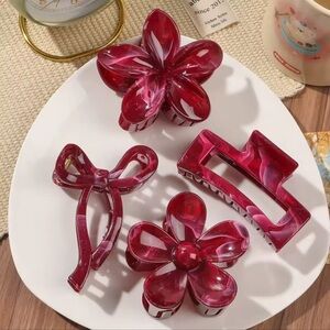 4pcs Hair Clips Set - Glossy Red